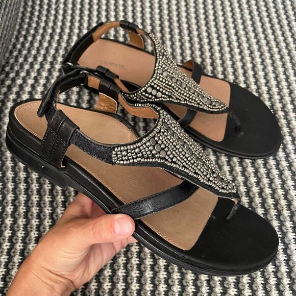 Aetrex Shoes - Aetrex Sheila sandal ES541 black grey/silver bead women’s shoe size 8.5